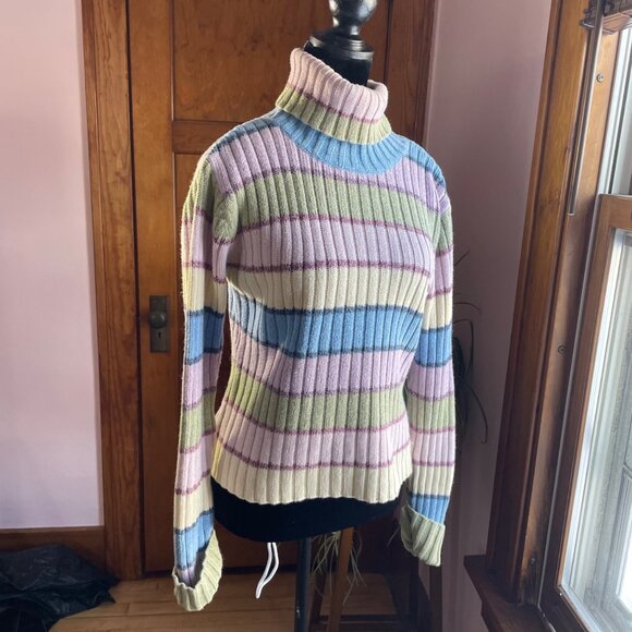 Y2K Vanity Pastel Ribbed Turtleneck Sweater Fairycore Coquette Fitted M Grunge - Picture 2 of 8